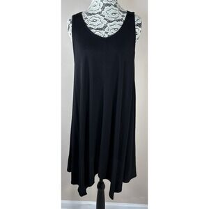 Eileen Fisher Black Silk Mini Dress Sleeveless Sharkbite Hem Minimalist Medium